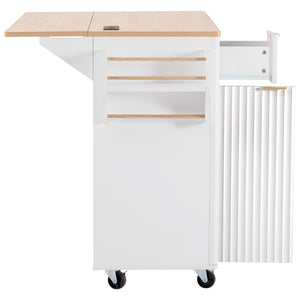 English Elm K&k Fluted Rolling Kitchen Island Faux Marble Top Power Outlet Storage Drawers White N707P353945W