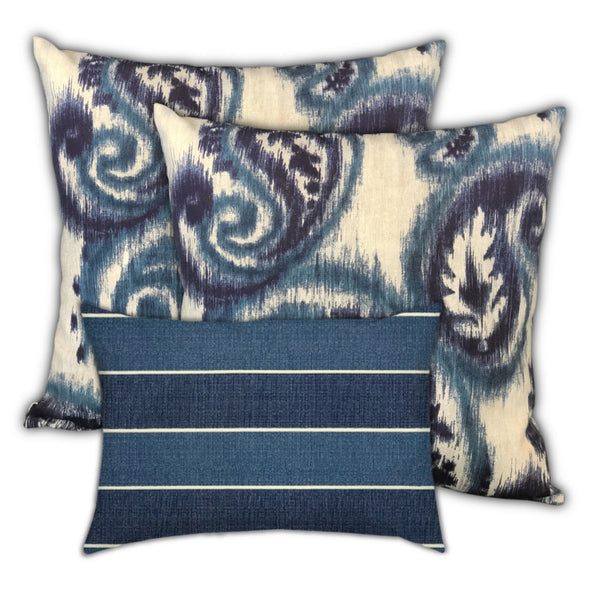 Homeroots Set Of Three 18" X 18" Navy Blue And White Zippered Paisley Throw Indoor Outdoor Pillow  Uv Protected Polyester 409700