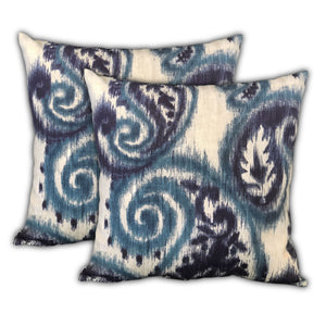 Homeroots Set Of Three 18" X 18" Navy Blue And White Zippered Paisley Throw Indoor Outdoor Pillow  Uv Protected Polyester 409700