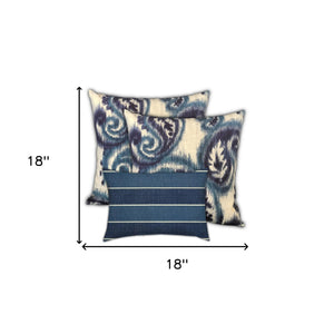 Homeroots Set Of Three 18" X 18" Navy Blue And White Zippered Paisley Throw Indoor Outdoor Pillow  Uv Protected Polyester 409700