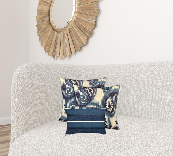 Homeroots Set Of Three 18" X 18" Navy Blue And White Zippered Paisley Throw Indoor Outdoor Pillow  Uv Protected Polyester 409700