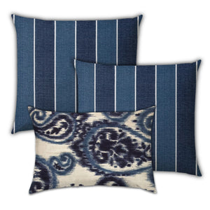 Homeroots Set Of Three 18" X 18" Navy Blue And White Zippered Striped Throw Indoor Outdoor Pillow  Uv Protected Polyester 409702