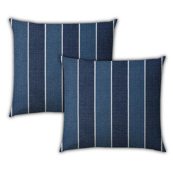 Homeroots Set Of Three 18" X 18" Navy Blue And White Zippered Striped Throw Indoor Outdoor Pillow  Uv Protected Polyester 409702