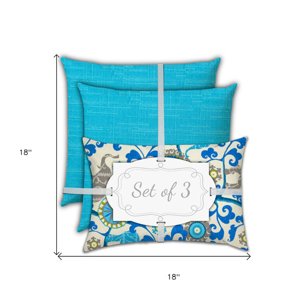 Homeroots Set Of Three 18" X 18" Gray And White Zippered Floral Throw Indoor Outdoor Pillow  Uv Protected Polyester 409704