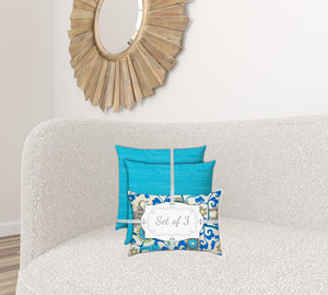 Homeroots Set Of Three 18" X 18" Gray And White Zippered Floral Throw Indoor Outdoor Pillow  Uv Protected Polyester 409704