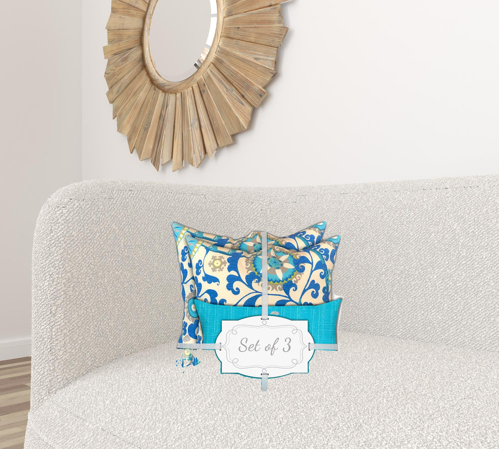 Homeroots Set Of Three 18" X 18" Gray And White Zippered Floral Throw Indoor Outdoor Pillow  Uv Protected Polyester 409705