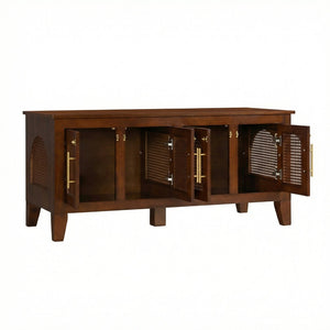 English Elm Lars Rubberwood Rattan Dog Crate Cabinet Stylish Pet Kennel for Living Room Walnut N775P397560W