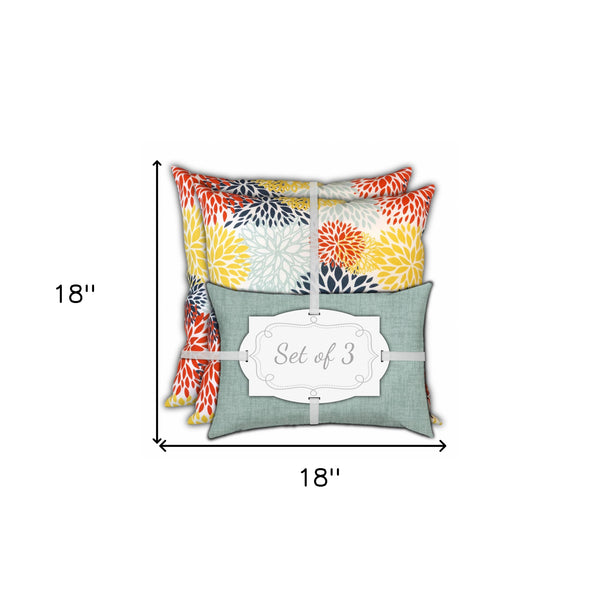 Homeroots Set Of Three 18" X 18" Seafoam And White Zippered Floral Throw Indoor Outdoor Pillow  Uv Protected Polyester 409734