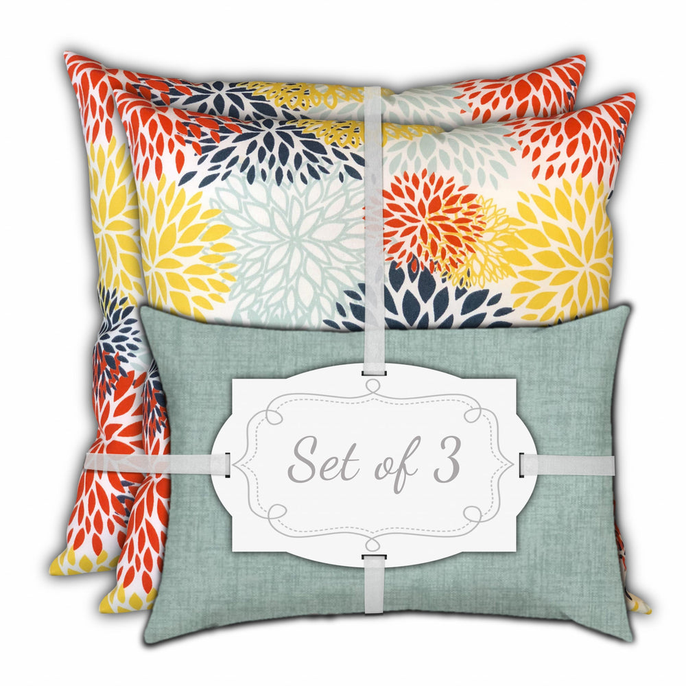 Homeroots Set Of Three 18" X 18" Seafoam And White Zippered Floral Throw Indoor Outdoor Pillow  Uv Protected Polyester 409734