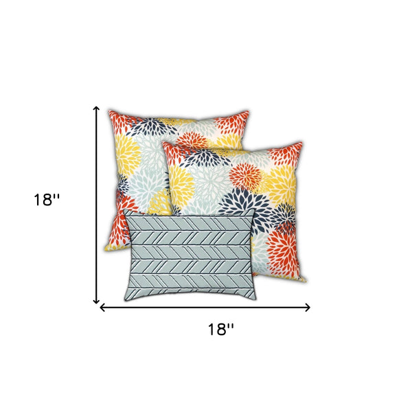 Homeroots Set Of Three 18" X 18" Seafoam And White Zippered Floral Throw Indoor Outdoor Pillow  Uv Protected Polyester 409738