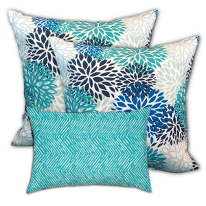 Homeroots Set Of Three 18" X 18" Blue And White Zippered Floral Throw Indoor Outdoor Pillow  Uv Protected Polyester 409742