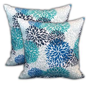 Homeroots Set Of Three 18" X 18" Blue And White Zippered Floral Throw Indoor Outdoor Pillow  Uv Protected Polyester 409742