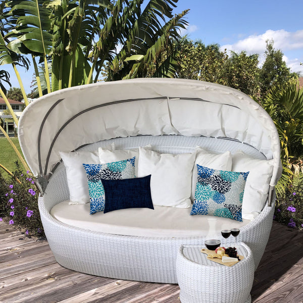 Homeroots Set Of Three 18" X 18" Blue And White Zippered Floral Throw Indoor Outdoor Pillow  Uv Protected Polyester 409744