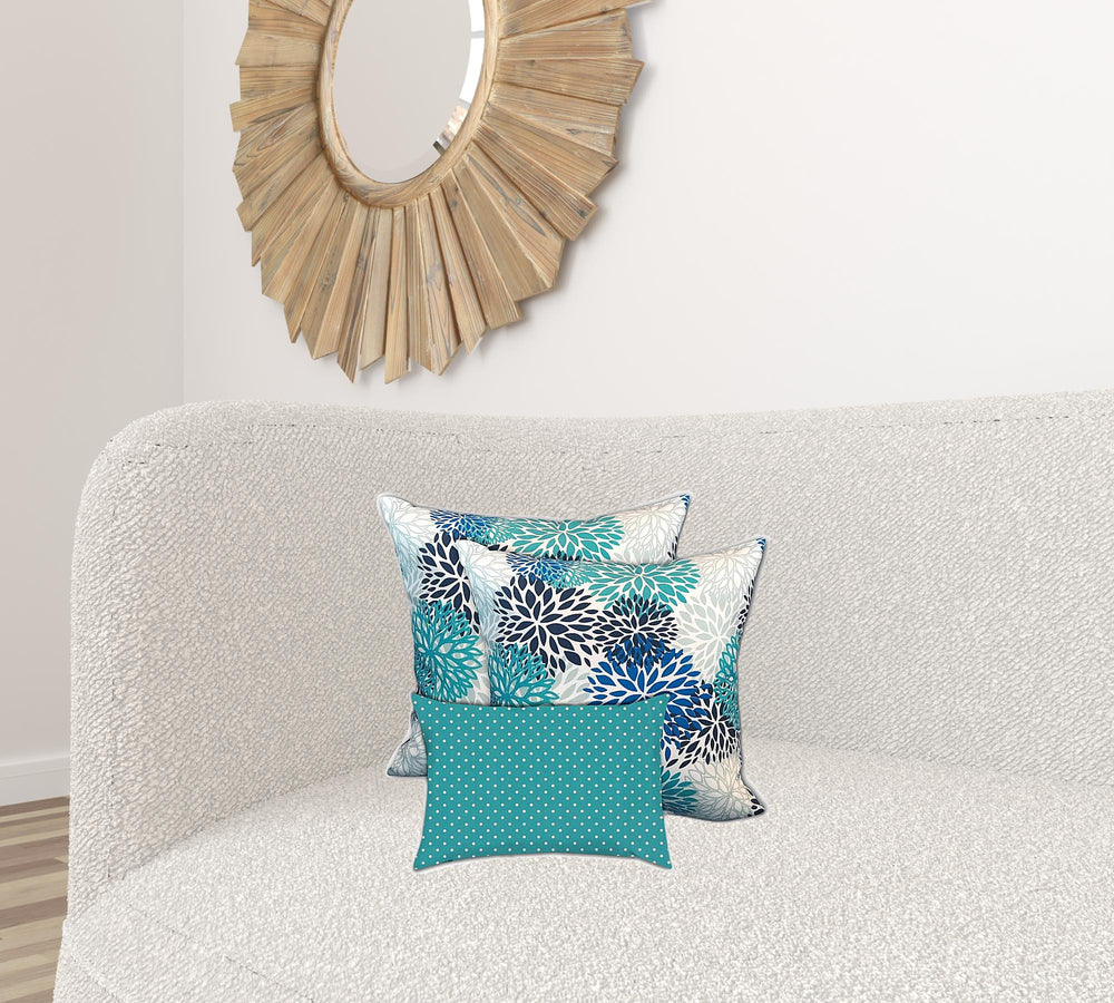 Homeroots Set Of Three 18" X 18" Blue And White Zippered Floral Throw Indoor Outdoor Pillow  Uv Protected Polyester 409746