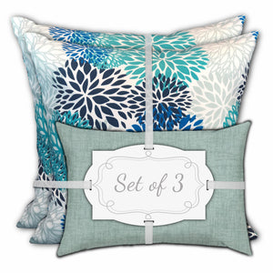 Homeroots Set Of 3 Seafoam Blooms Indoor Outdoor Zippered Pillows   409747