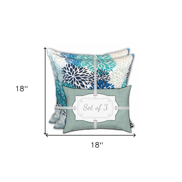 Homeroots Set Of 3 Seafoam Blooms Indoor Outdoor Zippered Pillows   409747