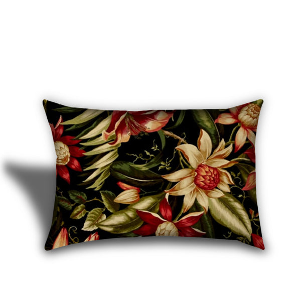 Homeroots Set Of Three 18" X 18" Black And Red Zippered Floral Throw Indoor Outdoor Pillow  Uv Protected Polyester 409771