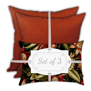 Homeroots Set Of Three 18" X 18" Black And Red Zippered Floral Throw Indoor Outdoor Pillow  Uv Protected Polyester 409771