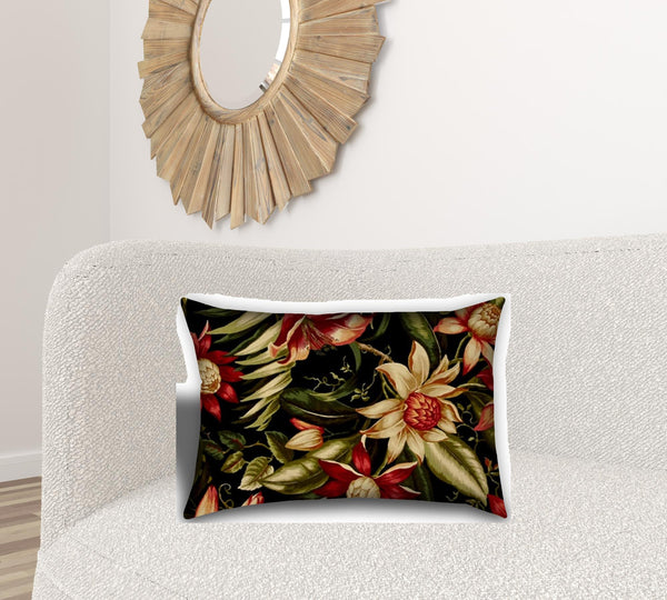 Homeroots Set Of Three 18" X 18" Black And Red Zippered Floral Throw Indoor Outdoor Pillow  Uv Protected Polyester 409771