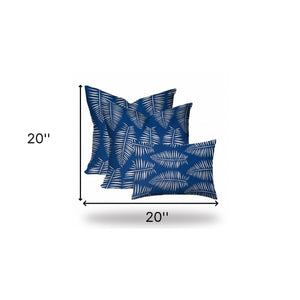 Homeroots Set Of Three 20" X 20" Blue And White Blown Seam Coastal Throw Indoor Outdoor Pillow  100% Polyester 409779