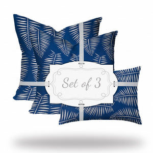 Homeroots Set Of Three 20" X 20" Blue And White Enveloped Coastal Throw Indoor Outdoor Pillow  100% Polyester 409781