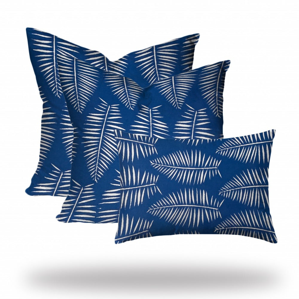 Homeroots Set Of Three 20" X 20" Blue And White Zippered Coastal Throw Indoor Outdoor Pillow Cover  100% Polyester 409782