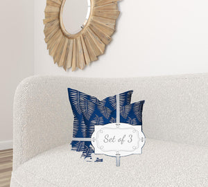 Homeroots Set Of Three 20" X 20" Blue And White Blown Seam Coastal Throw Indoor Outdoor Pillow  100% Polyester 409789