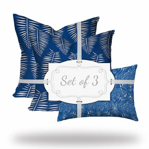 Homeroots Set Of Three 20" X 20" Blue And White Enveloped Coastal Throw Indoor Outdoor Pillow Cover  100% Polyester 409790