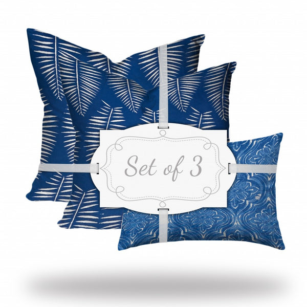 Homeroots Set Of Three 20" X 20" Blue And White Enveloped Coastal Throw Indoor Outdoor Pillow  100% Polyester 409791