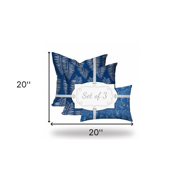Homeroots Set Of Three 20" X 20" Blue And White Enveloped Coastal Throw Indoor Outdoor Pillow  100% Polyester 409791