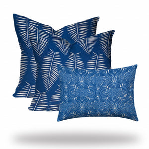 Homeroots Set Of Three 20" X 20" Blue And White Zippered Coastal Throw Indoor Outdoor Pillow  100% Polyester 409793
