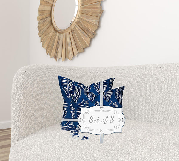 Homeroots Set Of Three 20" X 20" Blue And White Zippered Coastal Throw Indoor Outdoor Pillow  100% Polyester 409793