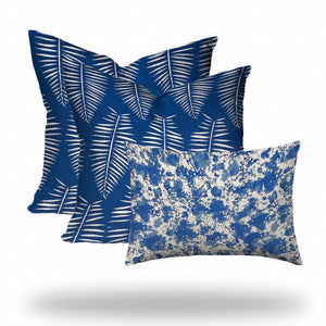 Homeroots Set Of Three 20" Blue And White Botanical Indoor Outdoor Throw Pillow   409794