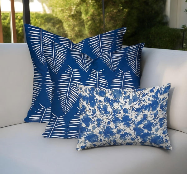 Homeroots Set Of Three 20" Blue And White Botanical Indoor Outdoor Throw Pillow   409794