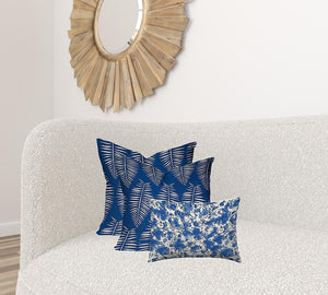 Homeroots Set Of Three 20" X 20" Blue And White Enveloped Coastal Throw Indoor Outdoor Pillow  100% Polyester 409796
