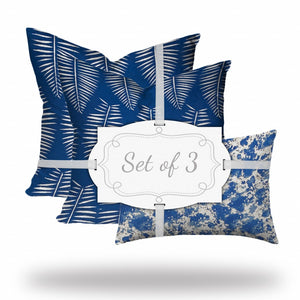 Homeroots Set Of Three 20" X 20" Blue And White Coastal Indoor Outdoor Throw Pillow  100% Polyester 409798