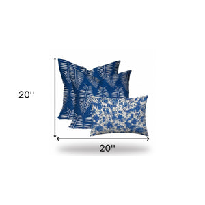 Homeroots Set Of Three 20" X 20" Blue And White Coastal Indoor Outdoor Throw Pillow  100% Polyester 409798