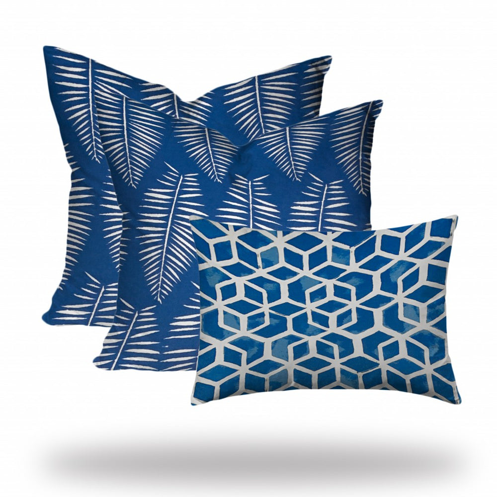 Homeroots Set Of Three 20" X 20" Blue And White Zippered Geometric Throw Indoor Outdoor Pillow Cover  100% Polyester 409802