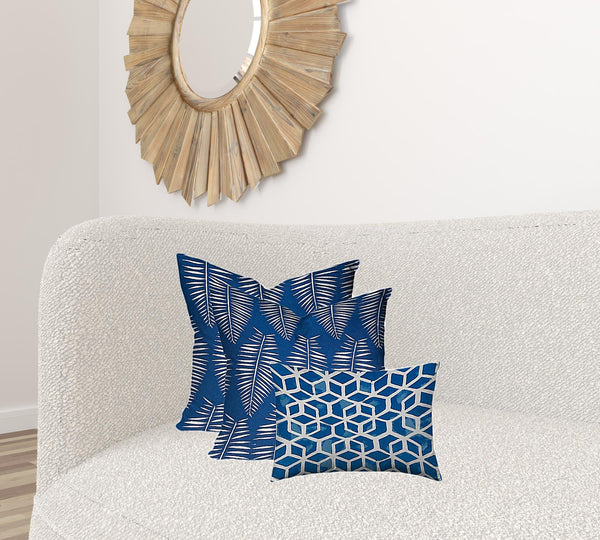Homeroots Set Of Three 20" X 20" Blue And White Zippered Geometric Throw Indoor Outdoor Pillow Cover  100% Polyester 409802