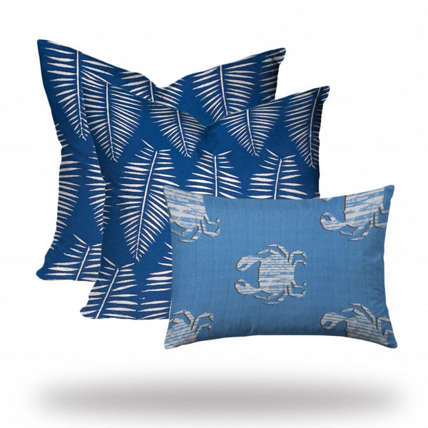 Homeroots Set Of Three 20" X 20" Blue And White Enveloped Coastal Throw Indoor Outdoor Pillow  100% Polyester 409806