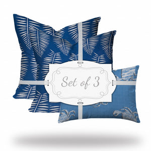 Homeroots Set Of Three 20" X 20" Blue And White Enveloped Coastal Throw Indoor Outdoor Pillow  100% Polyester 409806