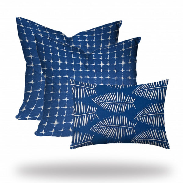 Homeroots Set Of Three 20" X 20" Blue And White Enveloped Gingham Throw Indoor Outdoor Pillow  100% Polyester 409816