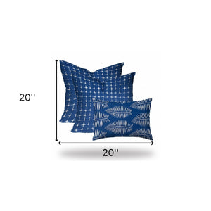 Homeroots Set Of Three 20" X 20" Blue And White Enveloped Gingham Throw Indoor Outdoor Pillow  100% Polyester 409816