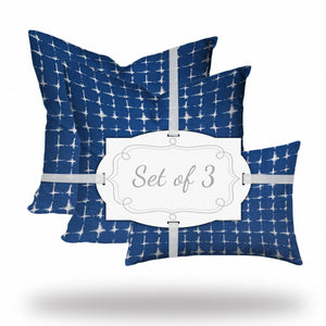 Homeroots Set Of Three 20" X 20" Blue And White Enveloped Gingham Throw Indoor Outdoor Pillow Cover  100% Polyester 409820