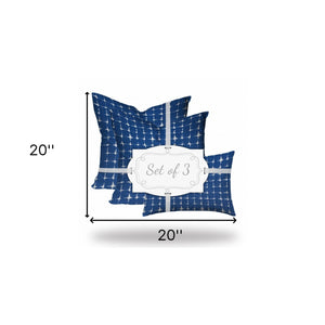 Homeroots Set Of Three 20" X 20" Blue And White Enveloped Gingham Throw Indoor Outdoor Pillow  100% Polyester 409821