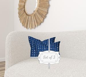 Homeroots Set Of Three 20" X 20" Blue And White Enveloped Gingham Throw Indoor Outdoor Pillow  100% Polyester 409821