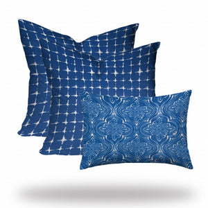 Homeroots Set Of Three 20" X 20" Blue And White Blown Seam Gingham Throw Indoor Outdoor Pillow  100% Polyester 409824