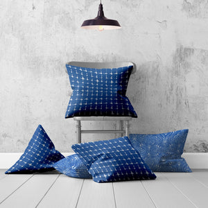 Homeroots Set Of Three 20" X 20" Blue And White Blown Seam Gingham Throw Indoor Outdoor Pillow  100% Polyester 409824