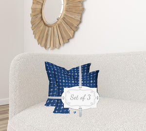 Homeroots Set Of Three 20" X 20" Blue And White Blown Seam Gingham Throw Indoor Outdoor Pillow  100% Polyester 409824