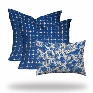 Homeroots Set Of Three 20" X 20" Blue And White Blown Seam Coastal Throw Indoor Outdoor Pillow  100% Polyester 409829
